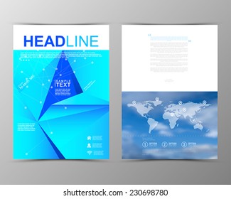 Abstract triangle geometric brochure template. Map. Flyer Layout. Flat Style. Infographic Elements. Minimalistic multifunctional media backdrop. Blurred. Icons.   Vector illustration. 