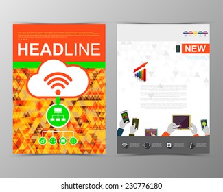 Abstract triangle geometric brochure template. Map. Flyer Layout. Flat Style. Infographic Elements. Minimalistic multifunctional media backdrop. Blurred. Icons.   Vector illustration. 