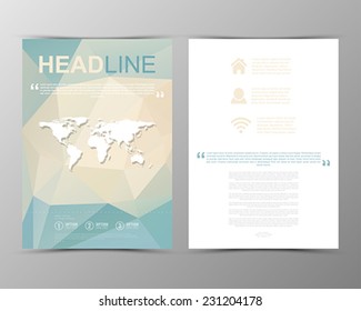 Abstract triangle geometric brochure template. Map. Flyer Layout. Flat Style. Infographic Elements. Minimalistic multifunctional media backdrop.Icons.   Vector illustration. 
