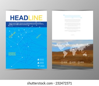 Abstract triangle geometric brochure template. Map.Flyer Layout. Flat Style. Infographic Elements.Minimalistic multifunctional media backdrop. Blurred. Icons.  Vector illustration.  