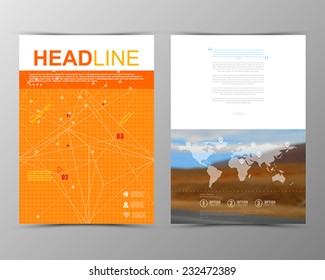 Abstract triangle geometric brochure template. Map. Flyer Layout. Flat Style. Infographic Elements. Minimalistic multifunctional media backdrop. Blurred. Icons.  Vector illustration.  