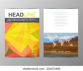Abstract triangle geometric brochure template. Map.Flyer Layout. Flat Style. Infographic Elements.Minimalistic multifunctional media backdrop. Blurred. Icons.   Vector illustration.  