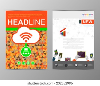 Abstract triangle geometric brochure template. Flyer Layout. Flat Style. Infographic Elements.Minimalistic multifunctional media backdrop. Icons.   Vector illustration. 