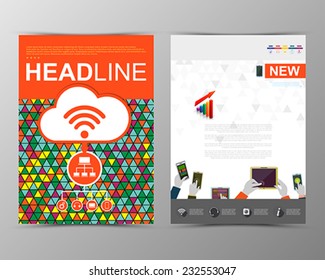Abstract triangle geometric brochure template. Flyer Layout. Flat Style. Infographic Elements. Minimalistic multifunctional media backdrop. Icons.  Vector illustration. 