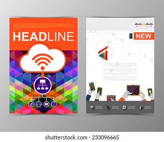 Abstract triangle geometric brochure template.  Flyer Layout. Flat Style. Infographic Elements. Minimalistic multifunctional media backdrop. Icons.   Vector illustration. 