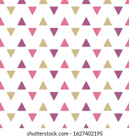 Abstract triangle geometric seamless pattern vector background. A hand drawn illustration with purple, pink and green colors on isolated white layer. For fabric, cloth, etc. Eps 10 vector, printable c