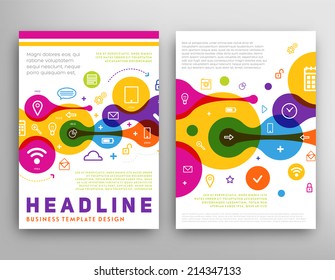 Abstract Triangle Geometric Vector Brochure Template. Flyer Layout. Flat Style. Infographic Elements. Set of Line Icons.