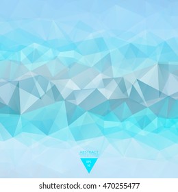 Abstract Triangle Geometrical Background, Vector Illustration EPS10. Triangular trendy art background. Primitive mountain winter landscape. Delicate blue illustration low poly. Snow-capped mountains.