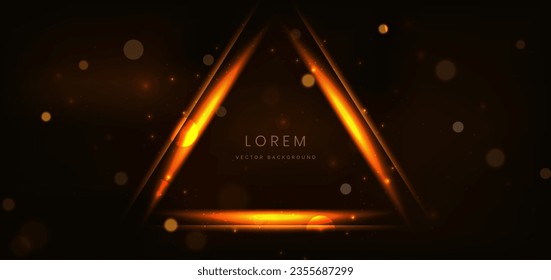 Abstract triangle golden shapes with lighting effects on dark backgroud. Vector illustration