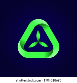 Abstract triangle green leaf logo. Green triangular eco recycle icon. Ecology, technology, bio style templates design. Stock - Vector illustration