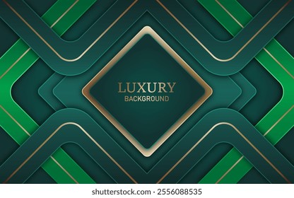 Abstract triangle Green shapes overlap with golden line elements in luxury style. Vector illustration