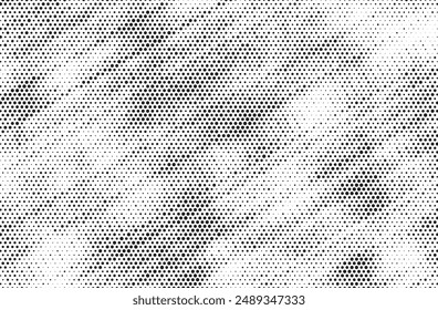  Abstrait triangle, motif de demi-ton, arrière-plan point, texture superposition grunge détresse, Image vectorielle  linéaire. Points de demi-teinte comiques d'arrière-plan rétro, style pop-art.  Illustration vectorielle.