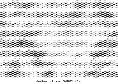  Abstrait triangle, motif de demi-ton, arrière-plan point, texture superposition grunge détresse, Image vectorielle  linéaire. Points de demi-teinte comiques d'arrière-plan rétro, style pop-art.  Illustration vectorielle.