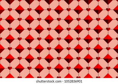 Abstract triangle and heart red tone vector background, valentine's day, illustration, seamless, pattern