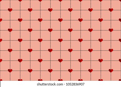 Abstract triangle and heart red tone vector background, valentine's day, illustration, seamless, pattern, line