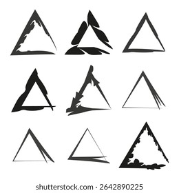 Ícone de triângulo abstrato. Vetor de borda afiada. Forma de contraste preto. Número de borda áspera.
