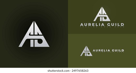 Letra inicial triangular Abstractas AG o GA en color plateado-blanco aislado en múltiples colores de fondo. El logotipo es adecuado para la inspiración de diseño de logotipo de negocio de proveedor de construcción de hospitalidad