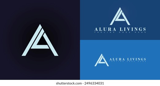 Letra inicial triangular Abstractas AL o LA en color azul aislado en múltiples colores de fondo. El logotipo es conveniente para las Plantillas de la inspiración del diseño del logotipo de la compañía de administración del hotel.
