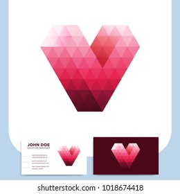 Abstract triangle letter V heart love logo icon polygonal style design template element