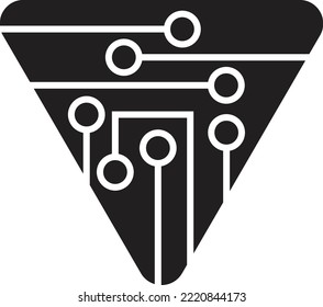 Resumen Logo de Triángulo e ilustración de placa de circuito en un estilo moderno y mínimo aislado en el fondo