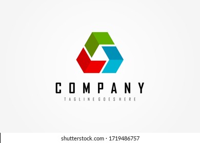 Abstract Triangle Logo. Colorful Geometric Triple Arrows Combination. Usable for Business and Technology Logos. Flat Vector Logo Design Template Element.