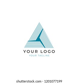 Abstract triangle logo design, propeller in the middle. blue color, vector template