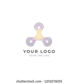Abstract triangle logo design, purple and yellow. Vector template