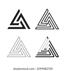 Abstract triangle logo. Geometric maze pattern. Vector modern symbol. Black minimal shape.