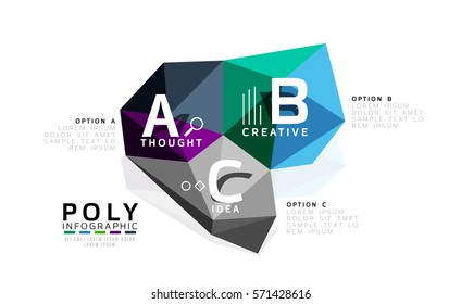 Resumen de la plantilla de infografía de polos bajos en triángulo. Fondo vectorial para diseño de flujo de trabajo, diagrama, opciones de número o diseño web