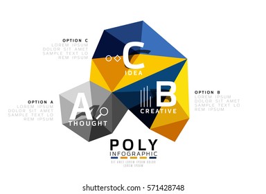 Resumen de la plantilla de infografía de polos bajos en triángulo. Fondo vectorial para diseño de flujo de trabajo, diagrama, opciones de número o diseño web