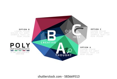 Abstraktes Dreieck Low-Poly-Infografik-Vorlage. Vektorhintergrund für Workflow-Layout, Diagramm, Zahlenoptionen oder Webdesign