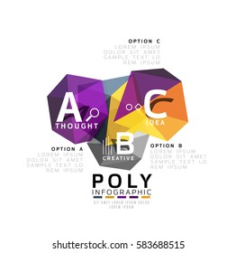 Abstraktes Dreieck Low-Poly-Infografik-Vorlage. Vektorhintergrund für Workflow-Layout, Diagramm, Zahlenoptionen oder Webdesign