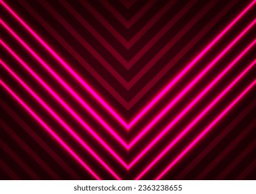 Resumen triángulo neón línea de luz decoración geométrica rosa fondo oscuro.  ilustración vectorial.