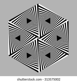 Abstract triangle optical illusion with black and white