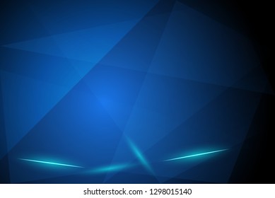 Abstract triangle overlay and Glow light effect on dark blue background.