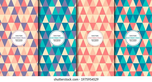 Abstract triangle pastel color seamless pattern set. Seamless triangle pattern set.