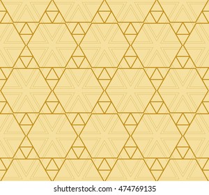 Abstract triangle pattern. complex geometric pattern of interwoven lines and shapes. seamless texture. for interior design, wallpaper, printing and textiles. gold colot