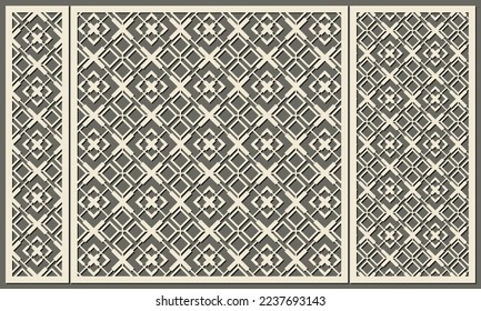 Abstract triangle pattern of lines of different thickness. Laser cutting of a decorative panel. Template for cutting plywood, wood, paper, cardboard and metal.