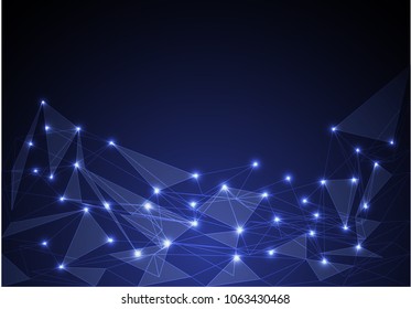 Abstract triangle polygon line light spot network technology on blue background vector illustration.