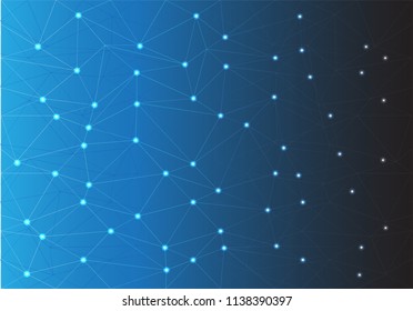 Abstract triangle polygon line with light dots network on blue black gradient background design modern futuristic background vector illustration.