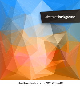 Abstract triangle polygonal blue and orange backgrounds. Vector illustration