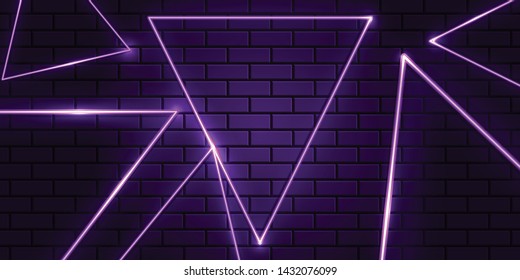 abstract triangle purple bricks and neon background