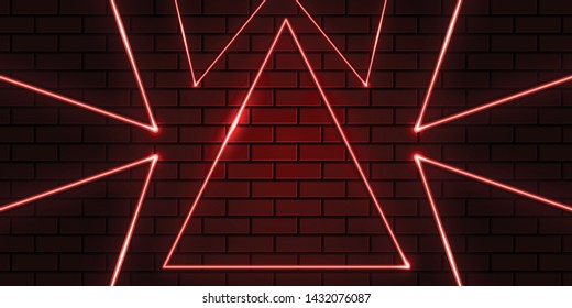 abstract triangle red bricks and neon background