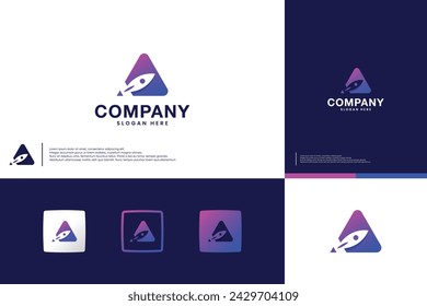 abstract triangle rocket ,spaceship , logo design vector.