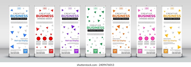 abstract triangle roll up banner design  for presentations, business and streets