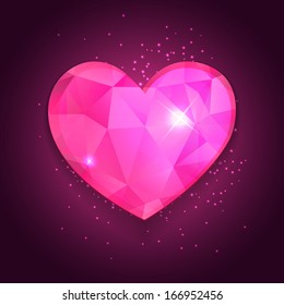  Abstract triangle romantic shiny brilliant ruby love heart of valentines day or wedding. 