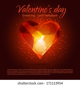 Abstract triangle romantic shiny brilliant ruby love heart of valentines day or wedding.