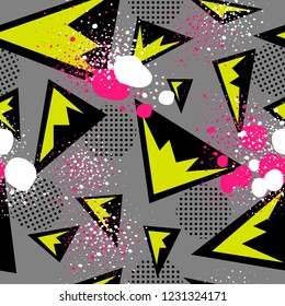 Abstract Triangle Seamless Pattern. Texture with grunge shapes. Striped repeating wallpaper.