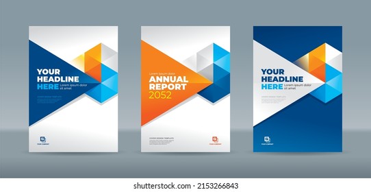 Abstract triangle shape with bright and dark blue backgound A4 size book cover template for annual report, magazine, booklet, proposal, portofolio, brochure, poster