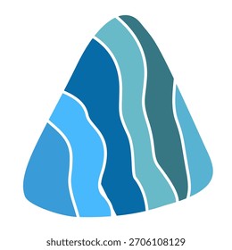 Abstract triangle shape with wavy, flowing stripes in varying shades of blue and teal. Modern, minimalist design. Suitable for logos, backgrounds, or graphic elements.